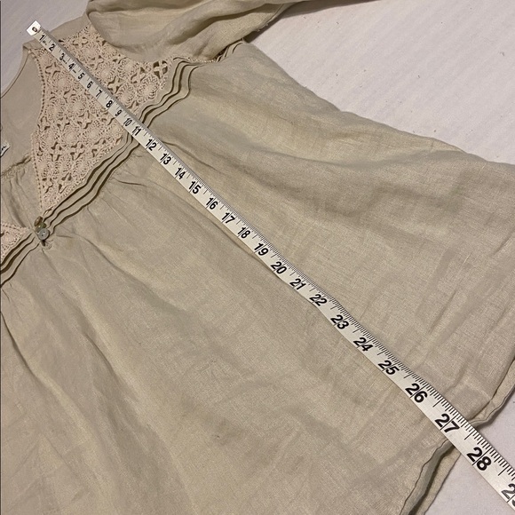 Malvin Hamburg Germany Light Tan 100% Linen Crochet CottageCore Peasant Size XL - Picture 12 of 13
